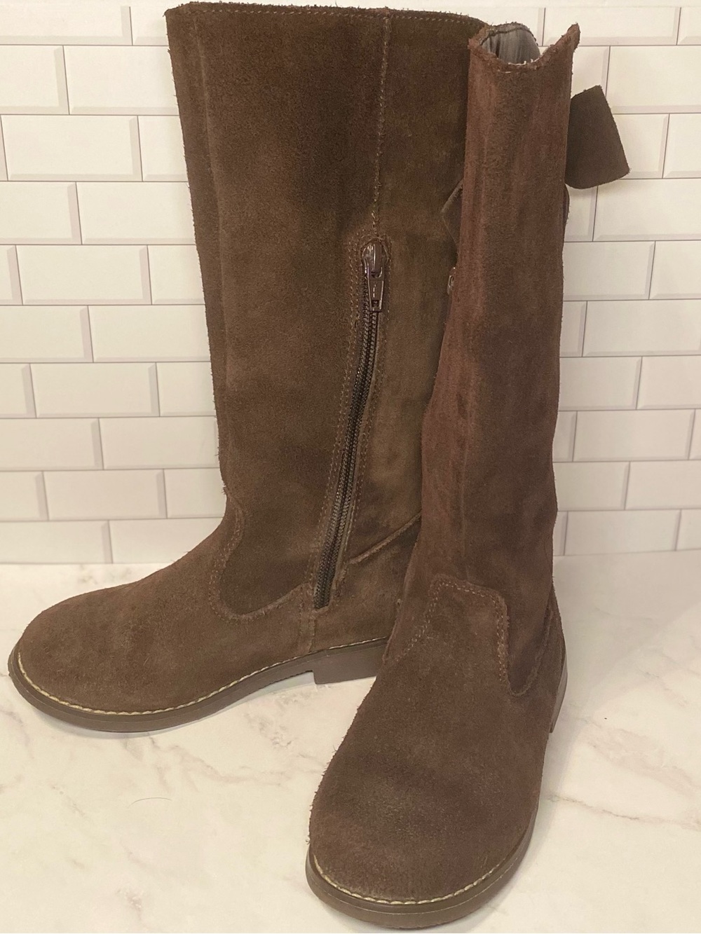 Gymboree Girls’ Chocolate Brown Genuine Suede Knee Boots with Bow Accent Size 11 - Picture 8 of 11